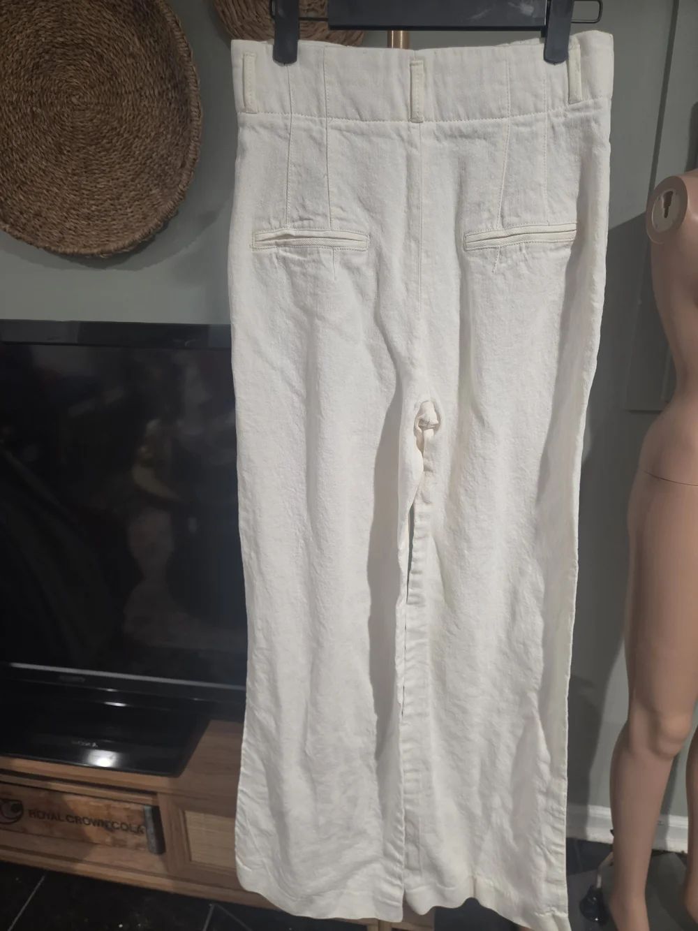 Zara Ivory Linen Blend High Rise Wide Leg Trousers Size Small